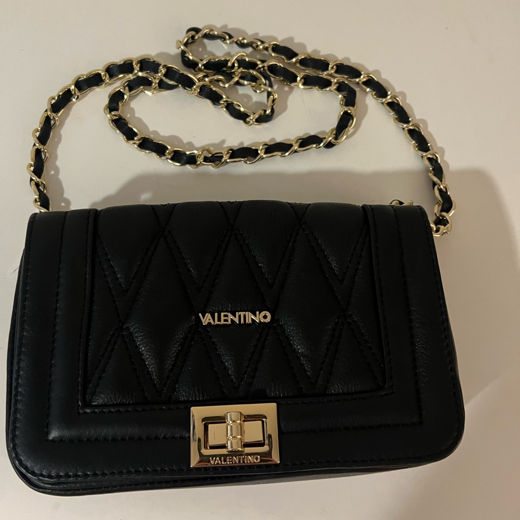 Valentino Black And Gold Leather Crossbody